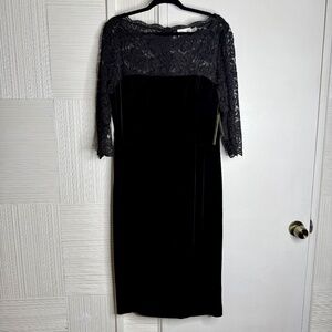 Eliza J Lace & Velvet Sheath Black Evening Dress - Brand New - Size 18